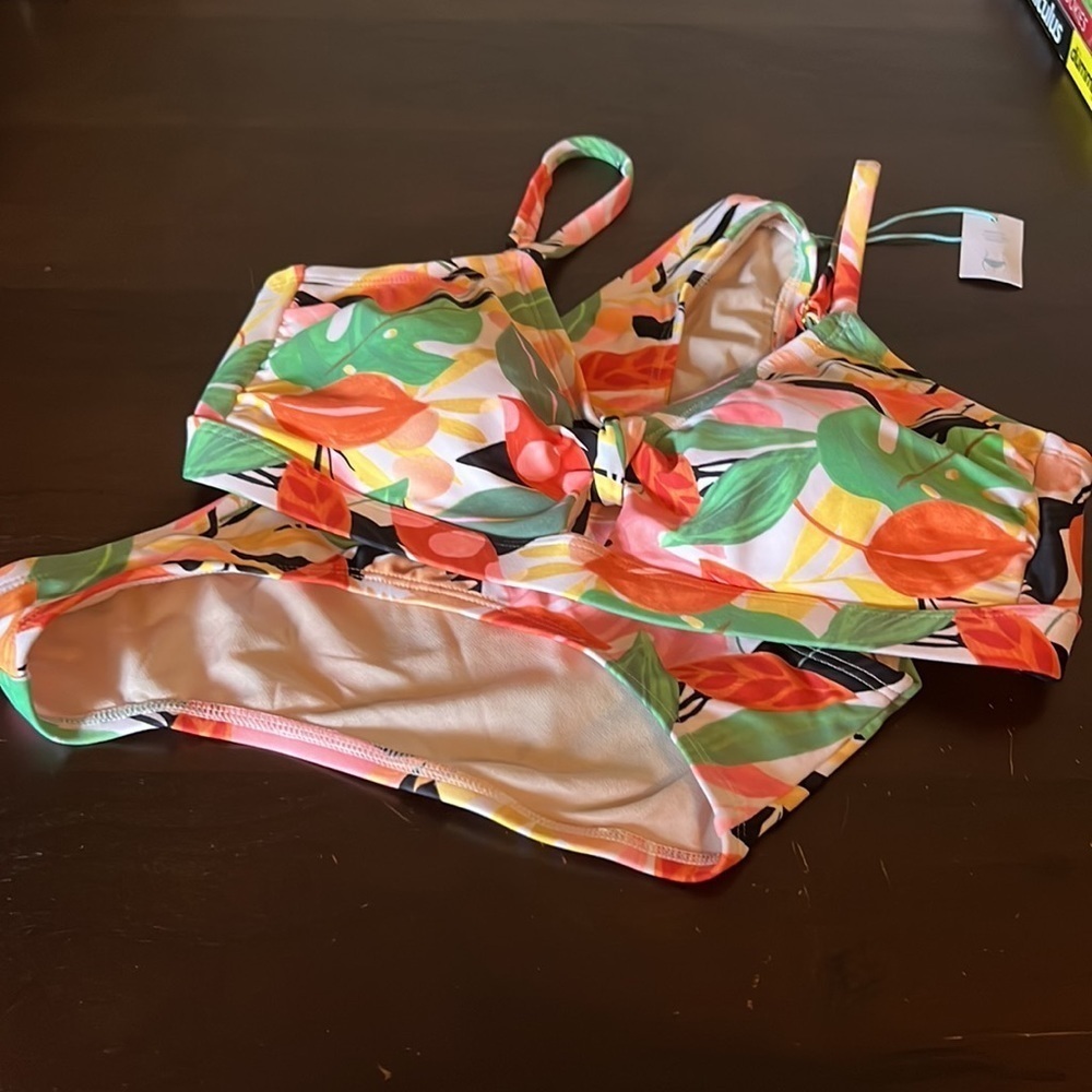 Kona Sol tropical leaves V-Neck Knot Bikini Top and Hipster Bottom medium - Picture 14 of 14